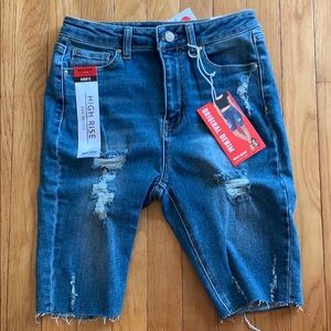 Denim biker shorts